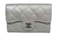 CHANEL Lambskin Card Holder Mini Women's Silver