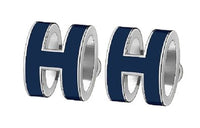 HERMES Stud Earrings Women's Deep Sea Blue With Silver Trim