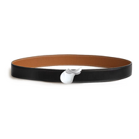 HERMES Calfskin Palladium-Plated Metal Leather Belts Men's Black/Brown Width: 3.2CM