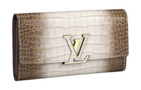 LOUIS VUITTON Capucines Crocodile Leather KapSin Wallet Women's Saharan Natural Gold