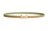 HERMES Elegance Logo Gold Buckle Epsom Calfskin Double-Sided Leather Belt Women's Green Width: 1.3cm