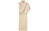 CELINE Draped Shiny Viscose Dress Champagne