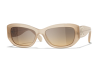 CHANEL Acetate Irregular Shape Sunglasses Women's Brown