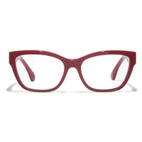 CHANEL Metal Resin Cat Eye Eyeglass Frames Unisex Red
