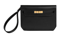 HERMES Kelly Depeches Box Tadelakt Leather Clutch Regular Unisex Black