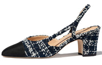 CHANEL Block Heel High Heels Women's Marine Blue