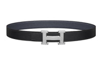 HERMES Letter Etched Silver Buckle Togo Calfskin Double-Sided Leather Belt Women's Gray Width: 3.2cm