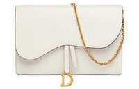 DIOR Saddle Grained Calfskin Saddle Bags One Shoulder Crossbody Clutches Women's White
