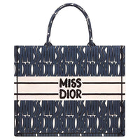 DIOR Embroidery Tote Bag Shopping Bag Handbag Large Size Women's Blue & White
