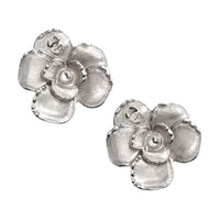 CHANEL Metal Resin Stud Earrings Women's Silver