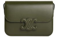 CELINE Cuir Triomphe Shiny Cow Leather Handbag, Crossbody Bag, Shoulder Bag Medium Size Women's Olive Green