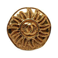 CHANEL 1994 Plated Cc Sunburst Round Brooch Costume Brooch