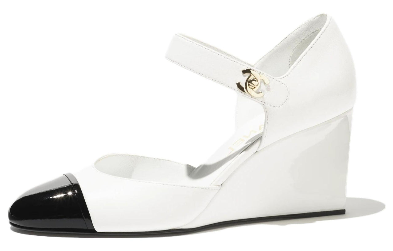CHANEL Wedge Heel High Heels 7.5cm Women's White