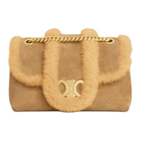 CELINE Cow Leather One Shoulder Handbag Small Size Women's Natural Color