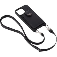 PRADA Leather Material Cross Grain Leather Phone Cases Compatibility With IPhone 14 Pro Max Solid Color
