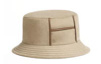 HERMES Cashmere Fabric Bucket Hats Unisex Khaki