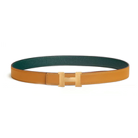 HERMES Calfskin Leather Belts Women's Green/Brown Width 2.4CM