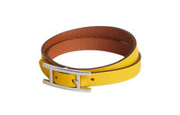 HERMES Calfskin Palladium-Plated Wristbands Women's Yellow