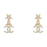 CHANEL Crystal Earrings Women's Gold