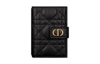 DIOR Caro Calfskin Card Holder Wallet Women's Black