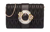 MIU MIU Wander Series Pleated Soft Sheepskin Handbag, Shoulder Bag Women's Black