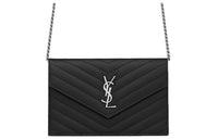 SAINT LAURENT CASSANDRE Calfskin Envelope Bag Wallets Shoulder Bag Crossbody Bag Regular Women's Black