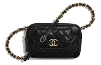 CHANEL Sheepskin Fanny Pack Women's Black