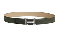 HERMES Cow Leather Belts Men's Green/Beige Width 3.2CM
