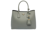 PRADA Double Leather Shoulder Bag Crossbody Bag Handbag Clutches Medium Size Women's Slate Gray