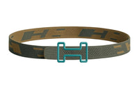 HERMES Belts Men Gray Green/Dark Cyan Brown