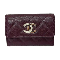 CHANEL Leather Wallet Women's Burgundy