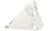 PRADA Triangle Straw Woven With Wicker Woven And Raffia Fiber Shoulder Bag Crossbody Bag Women's White