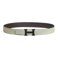 HERMES Calfskin Leather Belts Unisex Gray Snow/Dark Brown Width: 3.2cm