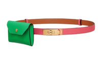 HERMES Kelly Pocket Epsom Leather Fanny Pack Women's Green & Pink