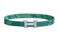 HERMES Silver Buckle Avant-Garde Comfortable Double-Sided Nylon Mesh Belt Men's Collegiate Blue/Jasper Width: 3.2cm