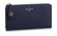 LOUIS VUITTON Grained Cow Leather Wallet Women's Deep Sea Blue