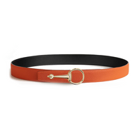 HERMES Calfskin Leather Belts Women's Black/Brown Width: 3.2CM