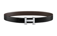HERMES Two-Tone Patchwork Silver Smooth Buckle Leather Double-Sided Leather Belts Men's Black Width 32MM