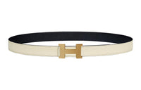 HERMES Light Gold Buckle Epsom Calfskin Double-Sided Leather Belt Women's Cream White/Black Width: 2.4cm