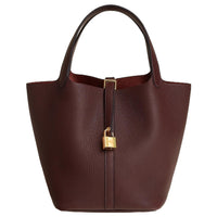 HERMES Cow Leather Bucket Bag Handbag Women's 0G Rouge Sellier Saddle Red