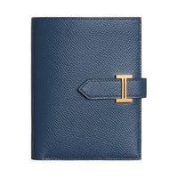 HERMES Bearn Epsom Calfskin Wallet Women's 7U Navy Navy
