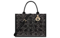 DIOR Tweed Handbag Medium Size Women's Black