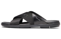 PRADA Nylon Tape Crisscross Slides Black Leather Men's