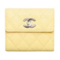 CHANEL Calfskin Wallet Women's Light Yellow
