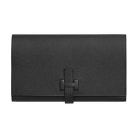 HERMES Epsom Calfskin Wallet Women's 89 Noir Black