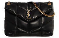 SAINT LAURENT PUFFER Lambskin Crossbody Bag Shoulder Bag Medium Size Women's Black