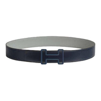 HERMES Calfskin Leather Belts Men's Blue Sea/Gray Sea Width 3.8CM