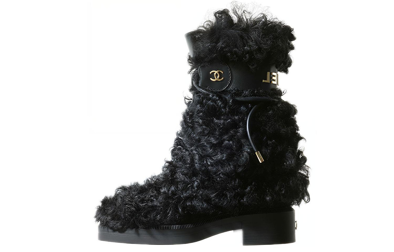 CHANEL Mid Calf Boots Women's Black