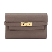 HERMES Epsom Calfskin Wallet Women's 8F Gris ÉTain Tin Gray