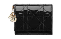 DIOR Lady Dior Calfskin Card Holder Wallet Women's Black